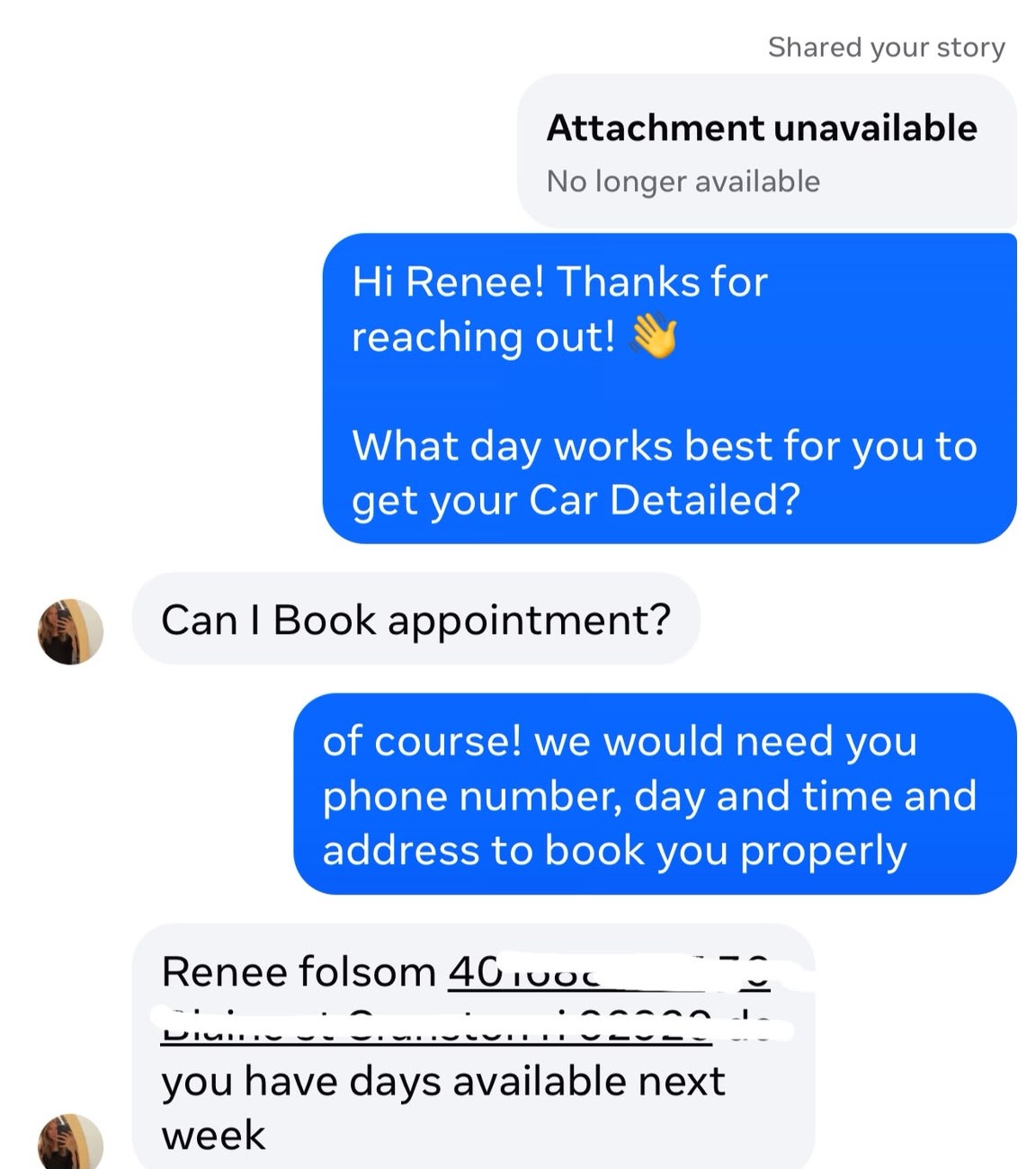 Conversación real con clienta interesada en detailing