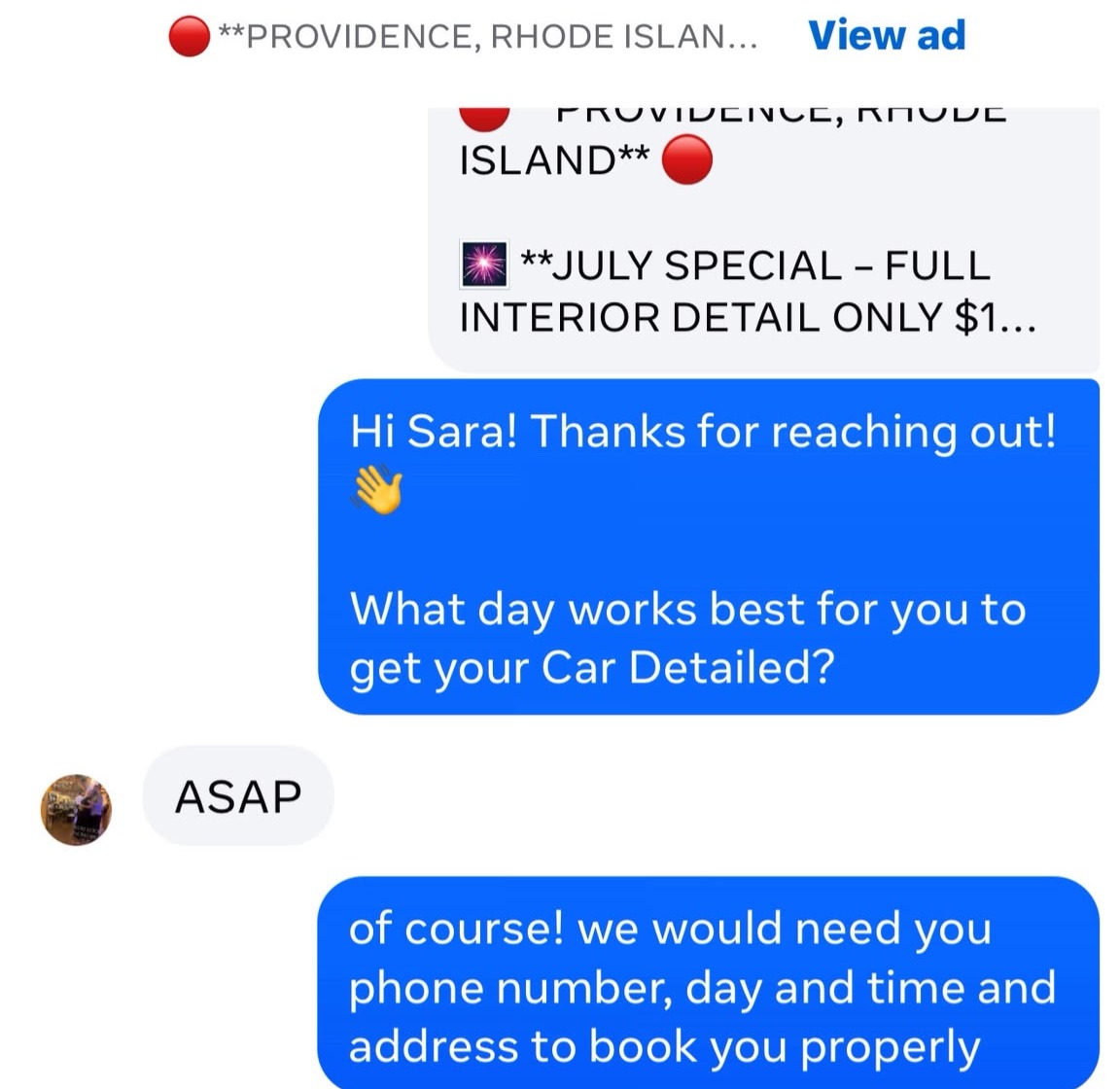 Conversación real con clienta interesada en car detailing